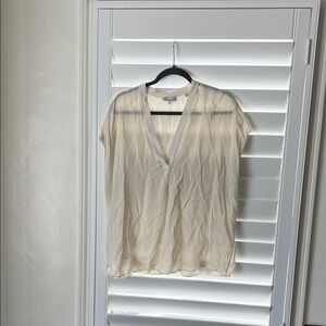 Vince Cream Short-Sleeve V-Neck Blouse